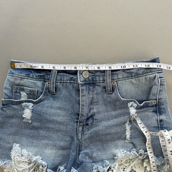 Mossimo Jean Denim Super Shorts Cut Offs 0 25 Distressed Exposed Pocket - Picture 7 of 9